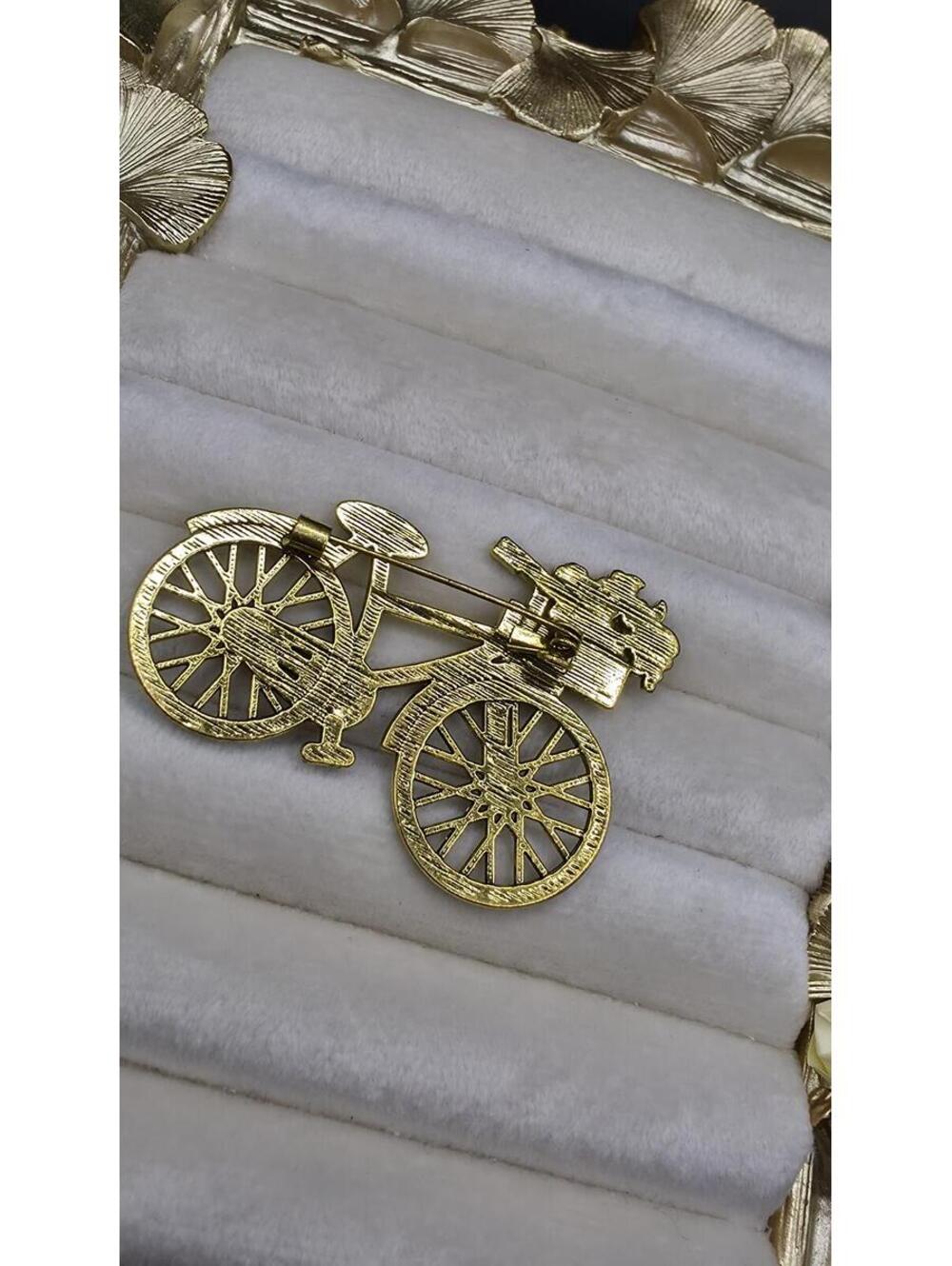 Rainbow Rhinestone Bicycle Brooch Pin - Picture 2 of 4